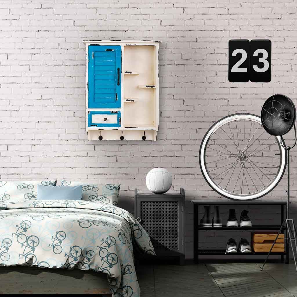 Beautiful wooden blue/white shabby chic wall cabinet - vivahabitat.com