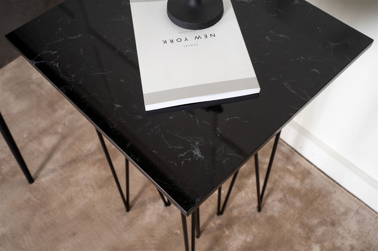 Side Table Square 40*40 - Artificial Stone / Black - vivahabitat.com