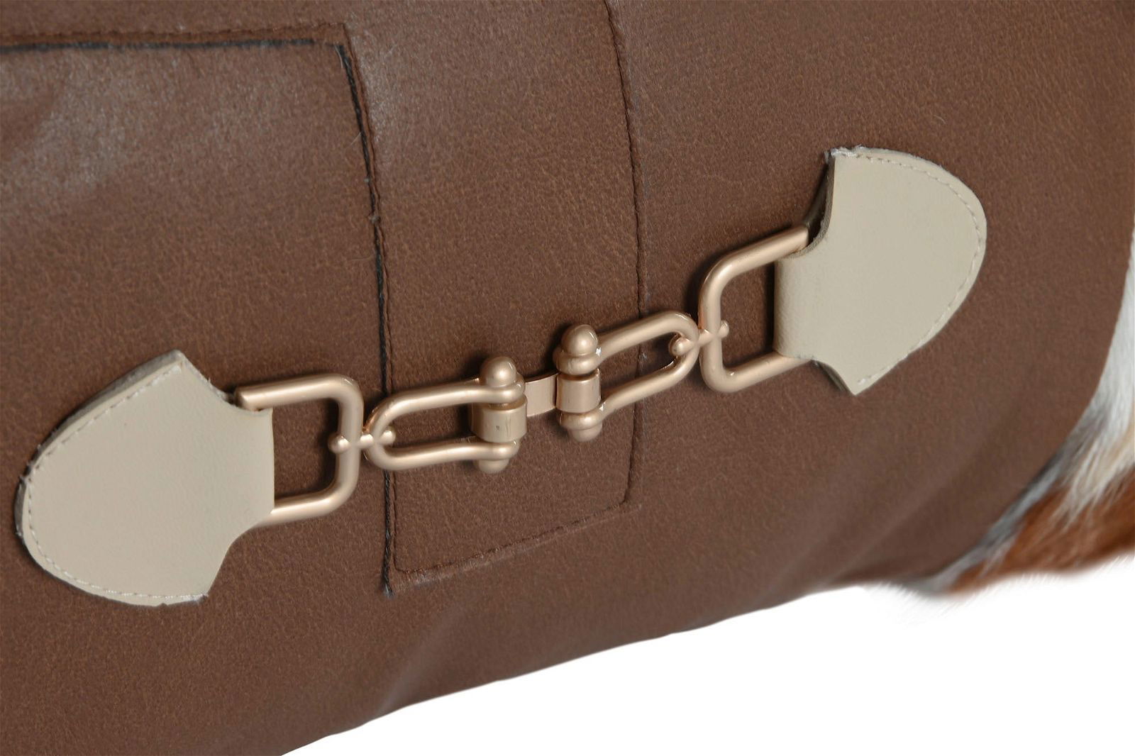 Buckle Cushion Cowhide pattern brown white - vivahabitat.com