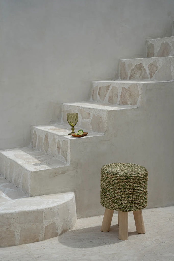 The Raffia Tressed Stool - Jungle Green - vivahabitat.com